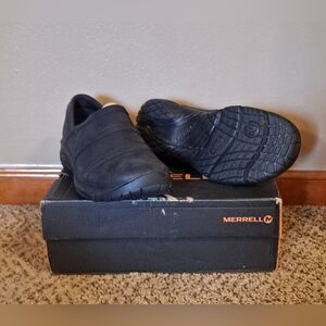 Merrell Encore Moc 4 Women's Leather Slip-On Casual Shoes in Black Size 7 W